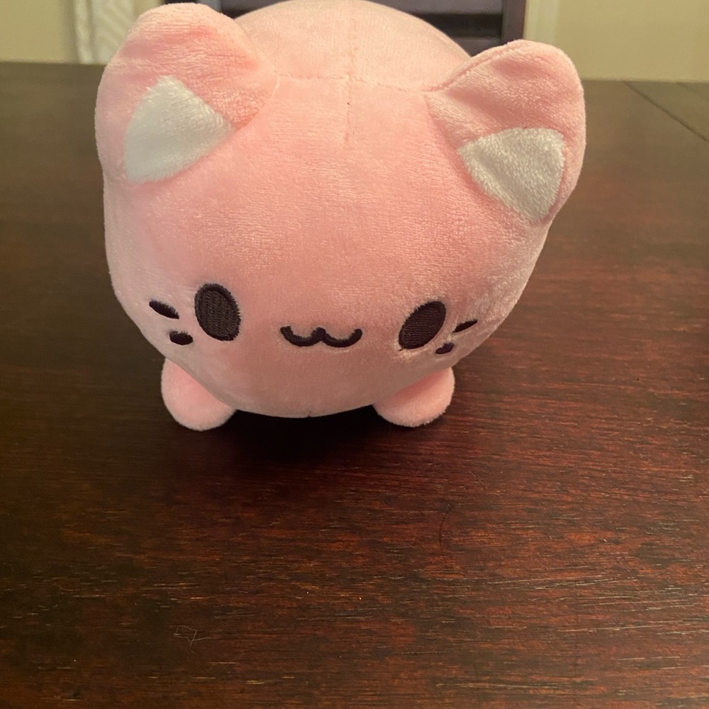 Pink Cute Cat Plush Toy Embroidered Facial Details Soft Huggable Kitten Stuffed